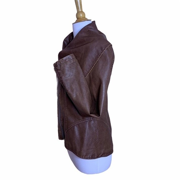 JOUJOU Brown Faux Leather Moto Jacket - Medium - Picture 9 of 10